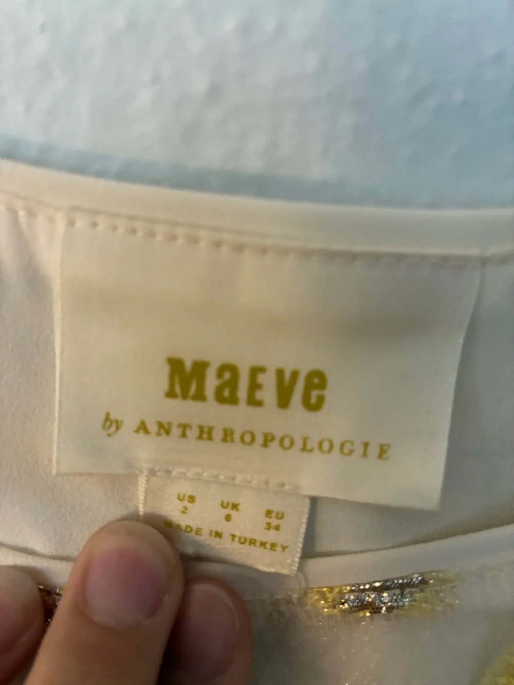 Anthropologie Sheer Cream Blouse with Metallic Gold Spots